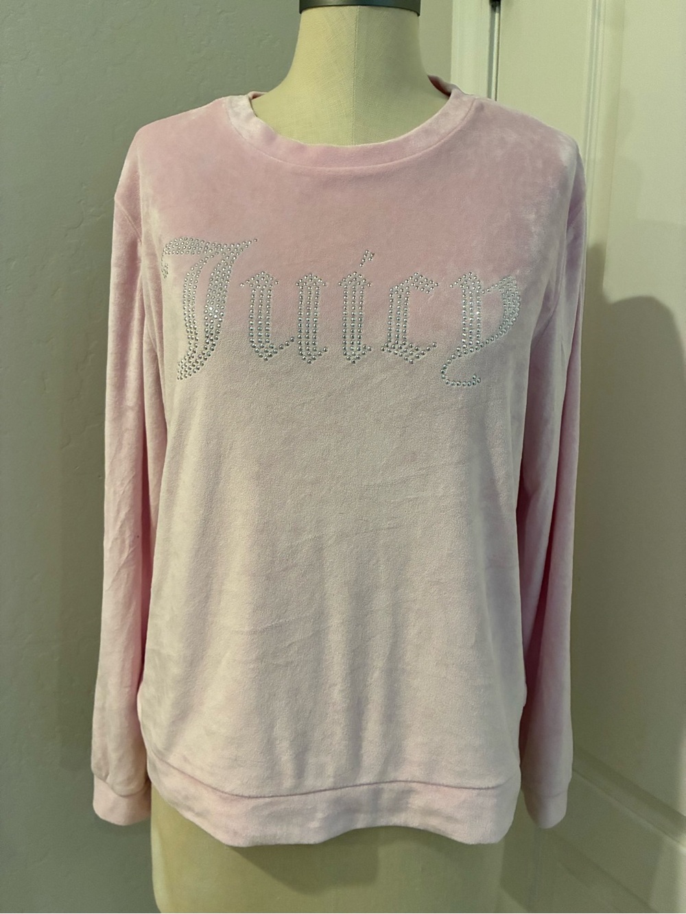 Juicy Couture Pink Velour Rhinestone Logo Sweatshirt M